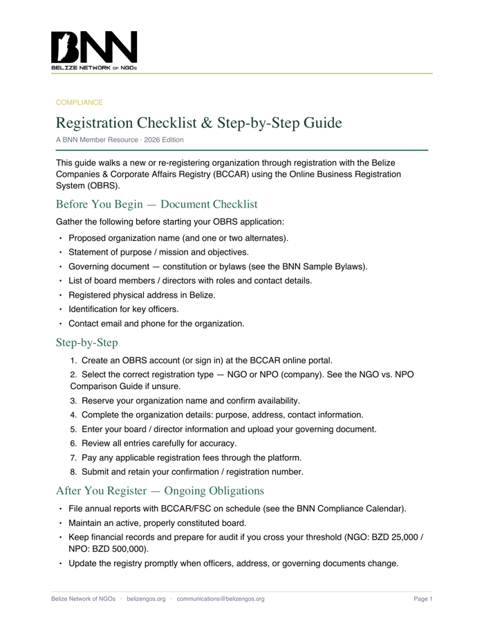 Registration Checklist & Step-by-Step Guide — front page
